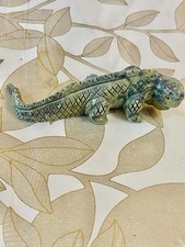Hand-carved Native American serpentine Gemstone iguana /lizard sculpture Sz 4” picture