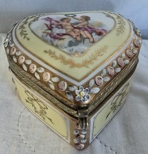 Vintage Ardalt Lenwile Trinket Box Heart Shape Cherubs Hand Painted Japan 3.5