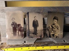 Lot of 3 Antique Tintype Photos Victorian Children Boys Unusual Hat 1800s picture