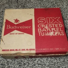Set of 6 Vintage Anheuser Busch Budweiser Gold Rim Crested Barrel Tumblers picture