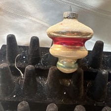 Vintage Shiny Brite Glass Christmas Ornament Top UFO Tornado Red Mica USA picture