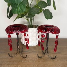 Pair Red Crystal Prism Votive Candle Holders – Gothic Glam Tabletop Décor picture