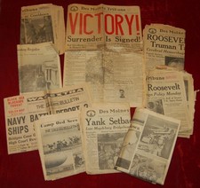 VINTAGE World War II Newspapers Roosevelt VICTORY 1940's Lot of 10 RARE FIND picture