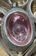 Vintage Kaleidoscope Glass Teardrop Christmas Ornament - Pink & Silver Reflector picture