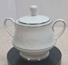 Noritake Cumberland 2225 Covered Sugar Bowl Gray Platinum Trim Japan -Exellent- picture