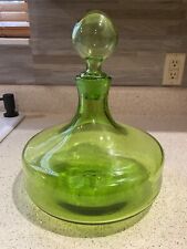 Blenko Style Large Blown Glass Chartreuse Green Decanter with Ball Stopper picture
