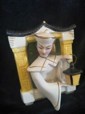 WALL POCKET CHINA ASIAN MAN WiTH LANteRN  SIGNED PATT  picture