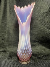 Vintage Fenton MCM Opalescent Hobnail Pink Swung Stretch Vase Amazing Mouth picture