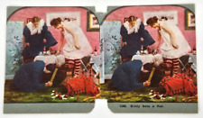 Victorian Stereograph Humorous~Biddy Sees A Rat~Standing on Table~Nightgown picture