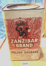 Vintage Zanzibar Brand Polish Sausage Seasoning Tin Can, 10 lb Net, 1949 picture