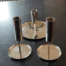 Set of 3 Georg Jensen Candle Holders Polished Stainless Used Condition 2 Matches picture