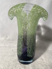 Vintage Teleflora Art Glass Green Blue Purple Flower Vase picture