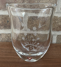 ORREFORS Signed Numbered Crystal Vase Etched Butterflies & Flowers H 6.5” picture