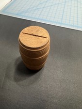 A-017 Vintage Wood Barrel Bank with 12 mini Clothes Pins inside original 5 cents picture