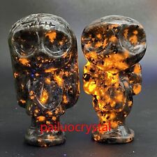 2pc Natural Yooperite Flame's Stone Jack and his wife Quartz Crystal Skull 3