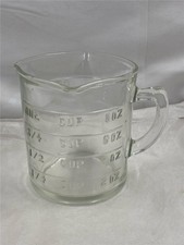 Vintage Hazel Atlas Glass 1 Cup w/ Raised Letters Measuring Cup & 3 Pour Spouts picture
