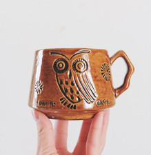 Vintage Nite Owl Mug Brown Glazed Stoneware 60s 70s - Sold Individually picture