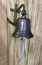 Antique Wall Mounted Solid Brass Nautical Ship’s Bell With Anchor Shaped Bracket picture
