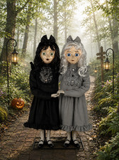Haunted Living 3 ft Animated Creepy Twin Sisters TWINS Prop Halloween NEW RARE picture