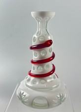 Antique Bohemian optic cased white cut to clear glass red snake bottle vase 7.5