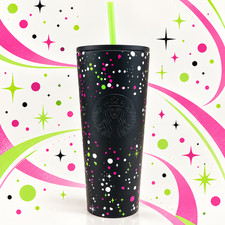 Starbucks 2023 Black Neon Pink Green Confetti Star Tumbler Cold Cup 24oz NWOT picture