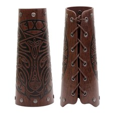 Viking Bracers Medieval Leather Bracers Embossed Wolf Leather Arm Guards Cuff Le picture