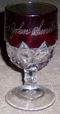 Ruby Flashed Sunken Honeycomb EAPG Souvenir Glass Goblet Antique Decorative picture