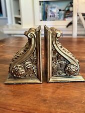 Vintage Bookends Art Deco Swirl Gold Gilt Scroll Corbels Heavy Block Pair EUC picture