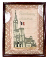 Strasbourg Cathedral Embroidery Silk Lace Framed Alsace France Vintage picture