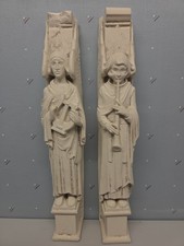 Vintage Facsimilies Ltd Musical Angel Figures Pair Gothic Harp Horn Chalkware picture
