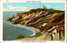 Vintage Postcard Marthas Vineyard Massachusetts Gay Head Cliffs Lighthouse picture