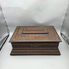 Antique Tunbridge Ware Box Parquetry Inlay Jewelry Sewing Chest No Key Large 16