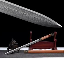 Handmade Chinese Tang Jian Sword Damascus Steel Razor Sharp Dragon Phoenix picture