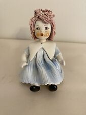 Vintage LINO ZAMPIVA Doll Figurine, Blue dress, pink hair, Made in Italy, Signed picture