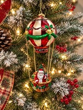 8.5” Hand Painted Santa Hot Air Balloon Glass Christmas Ornament picture