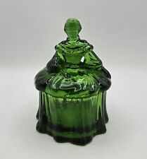 Vintage Mosser Emerald Green Colonial Lady Glass Trinket Powder Box picture