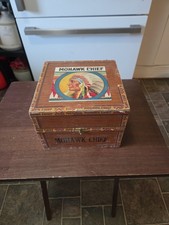 Antique Mohawk Chief 100 Ct Wooden Cigar Box Vintage Litho Label Indian Native picture