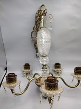 Vintage Brass 5 Light Chandelier Italian Hollywood Regency Ornate Style picture