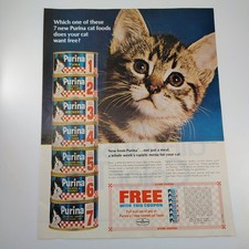 Vintage 1967 Purina Cat Food Magazine Print Ad Kitten Checkerboard Art 10x13 picture
