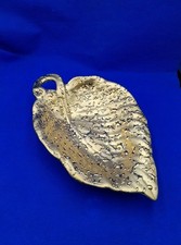Vintage Weeping Bright 22k Gold Hand Painted Leaf Dish Hollywood Regency  picture