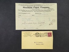 1909 antique HOTCHKISS PAPER CO waterbury ct BILLHEAD ENVELOPE woodenware twine+ picture