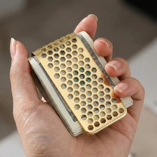 Custom Extra Large Honeycomb Money Clip In 14K Yellow Gold Plated For Men's picture