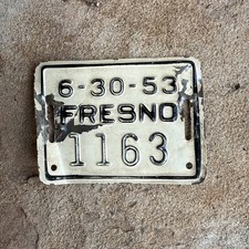 Vintage 1953 Fresno California CA Bicycle Metal License Plate Tag picture
