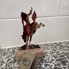 Vintage Lazart Saddle Bronc Cowboy Bronco Rider Metal Sculpture Sandstone Base picture