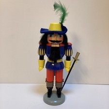 VTG ERZGEBIRGE GERMANY HAND CRAFTED WOODEN LARGE 9” MUSKETEER NUTCRACKER 1986 picture