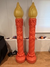 Lot Of 2 Vintage 1969 Empire Blow Mold Candle Christmas Poinsettia WORKING picture