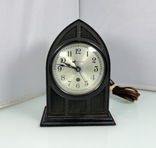 Vintage Hammond Clock Co Brown Bakelite Electric Desk Mantle Clock Art Deco, USA picture