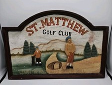 Vintage ST. Matthew Golf Club Sign Wooden Carved Picture Man Cave Rustic  picture
