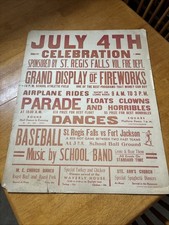 Vintage Broadside July 4 Celebration St Regis Falls NY Early 1900s Horribles Con picture