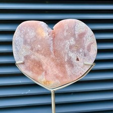 3.4 lb Natural Pink Quartz Heart on Stand Crystal Carving Rock Collector Display picture